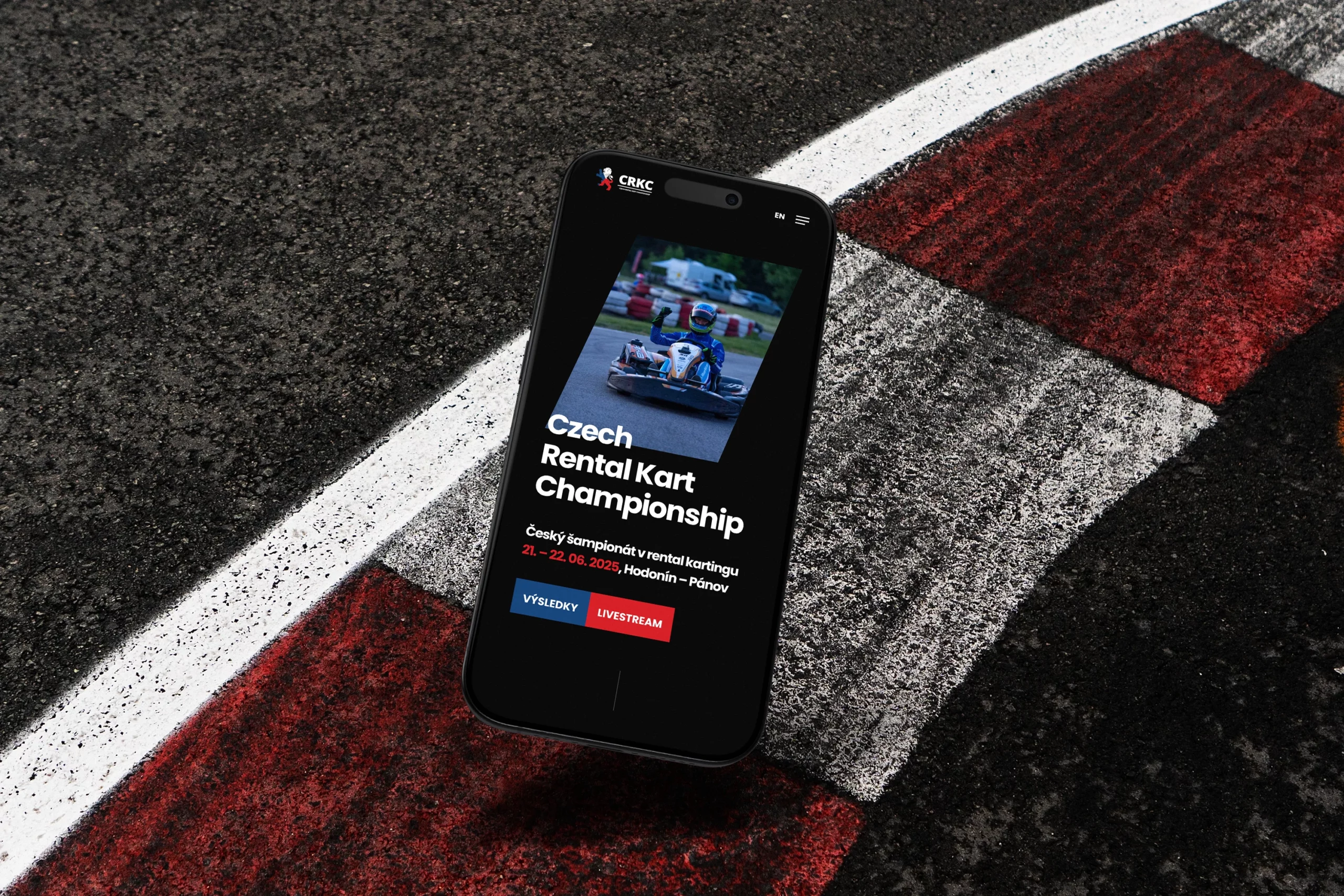 Modern website design for the Czech Rental Kart Championship (CRKC), featuring user-friendly navigation and a sleek aesthetic