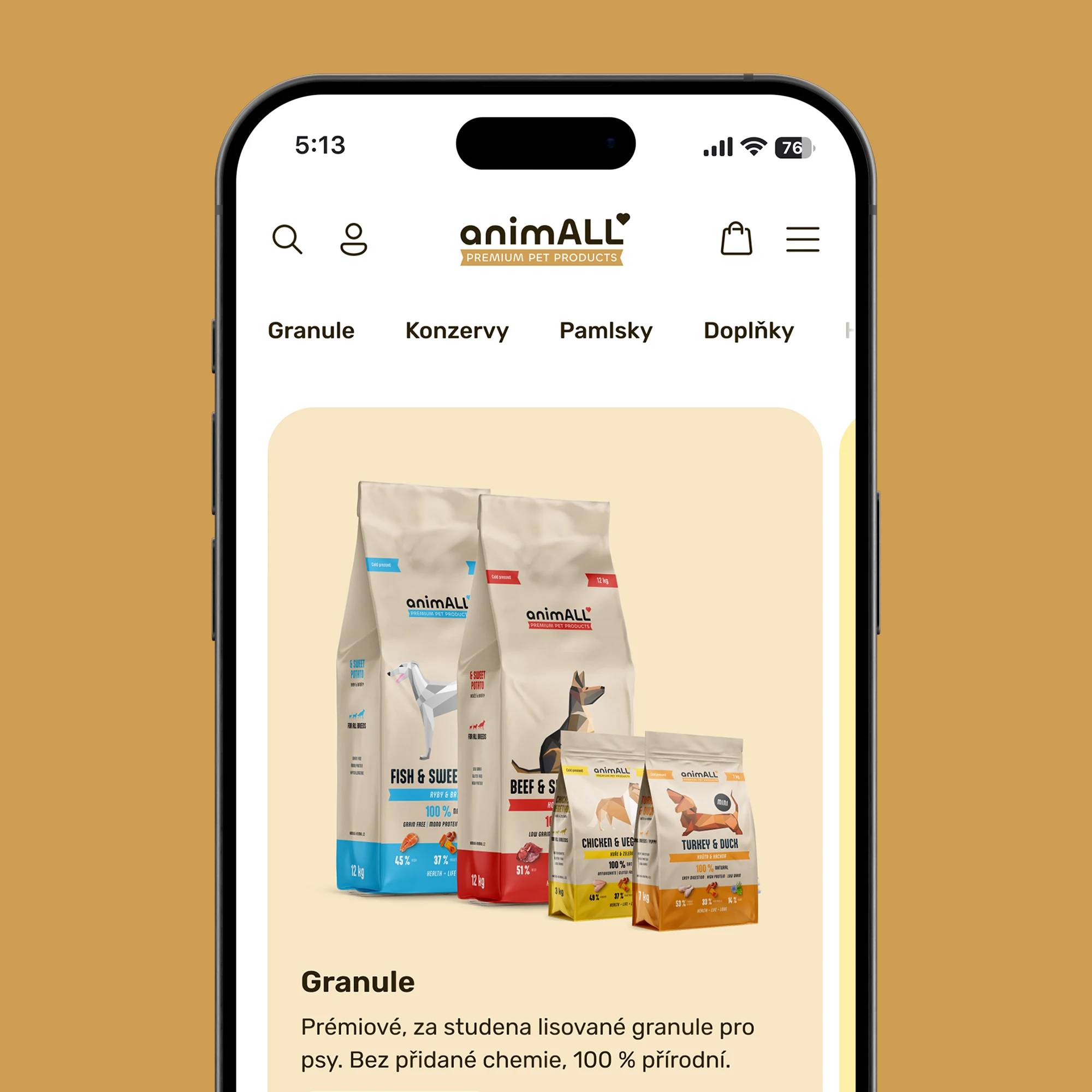 New UX and UI design for the Krmivo Animall e-shop, focusing on user-friendliness and aesthetics.