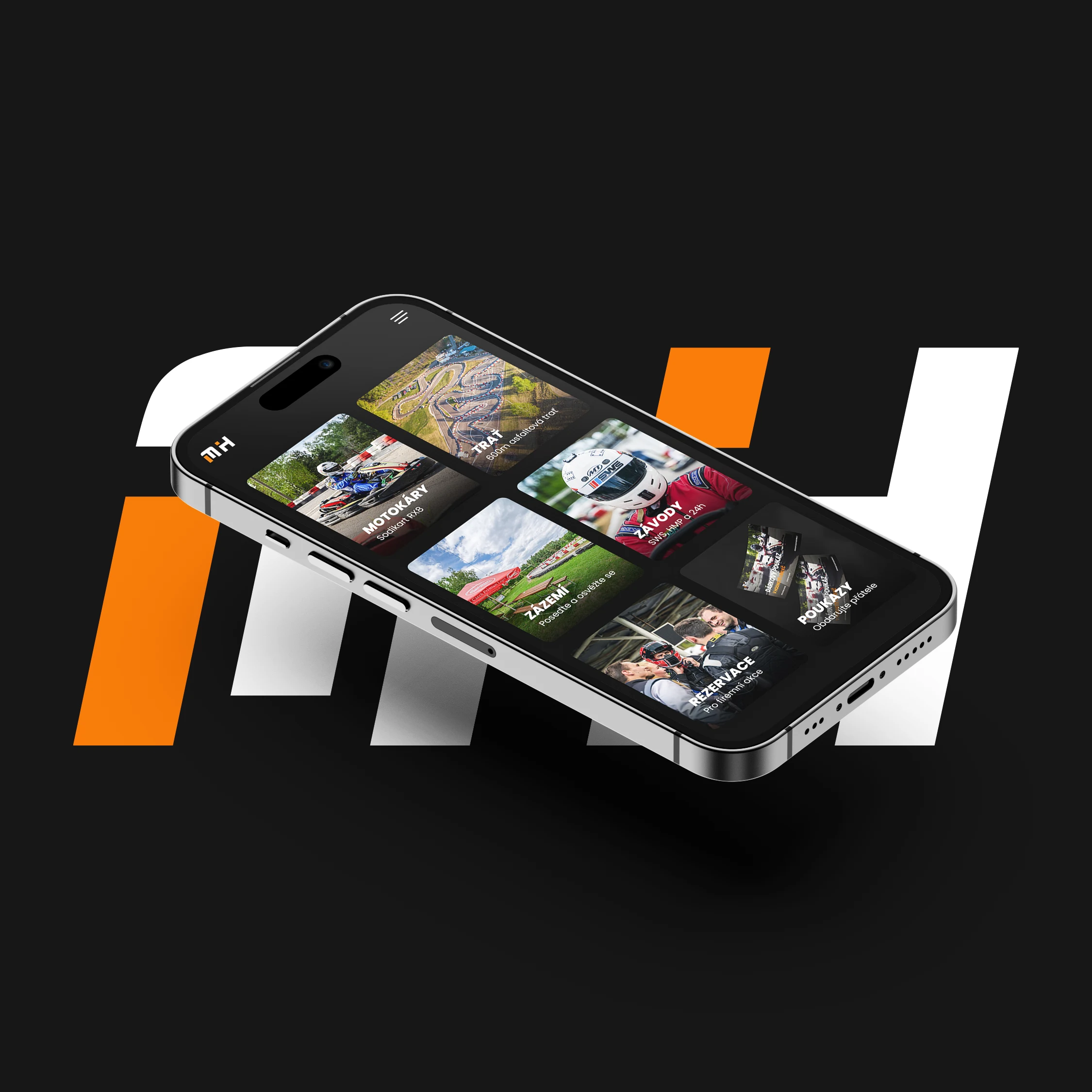 Modern website for Motokáry Hodonín, emphasizing captivating photography and a racing atmosphere